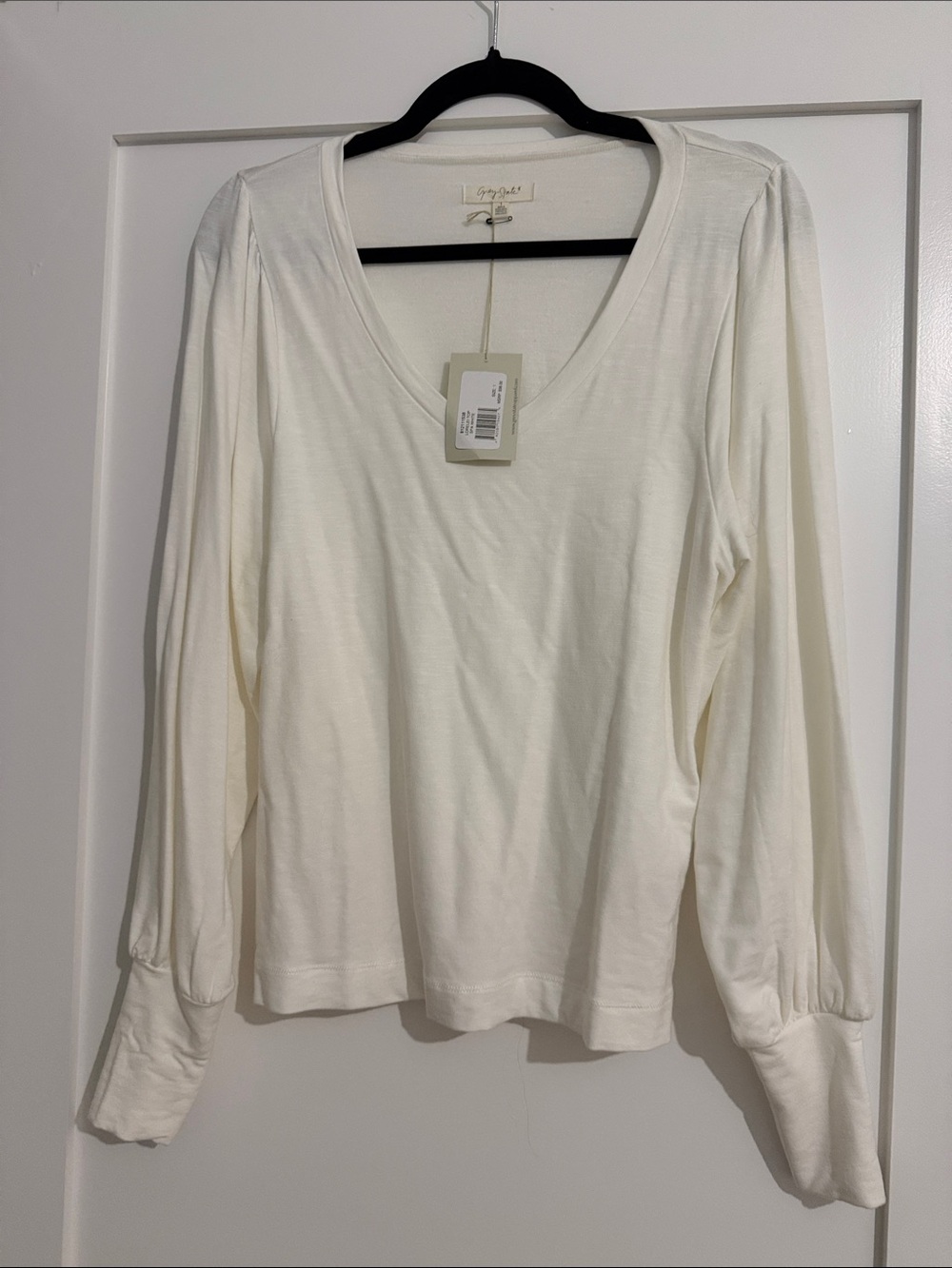 NWT - Grey State Cream Long Sleeve V-Neck Top